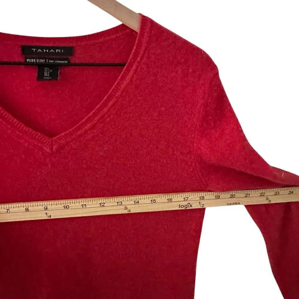 Tahari Pure Lux Red 100% Cashmere V-Neck‎ Soft Long Sleeve Sweater Size L